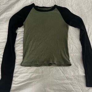 Olive and Black Long Sleeve Women's Top